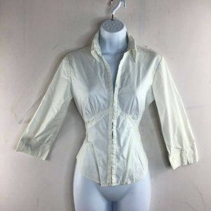 Lola White Shirt Collared Hook Button Long Sleeve Size M